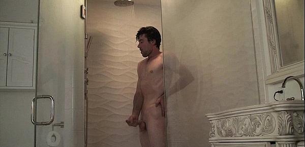  Matthias Christ rubbing cock in the shower